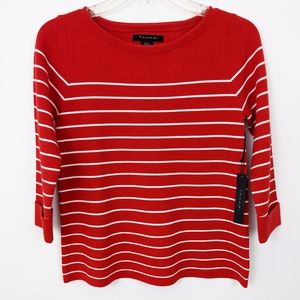 Tahari Boatneck Stripe 3/4 Sleeve Sweater XS RED